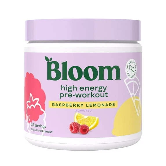 Bloom High Energy Pre-Workout - Raspberry Lemonade 7.3oz 25 Servings Exp 2/26