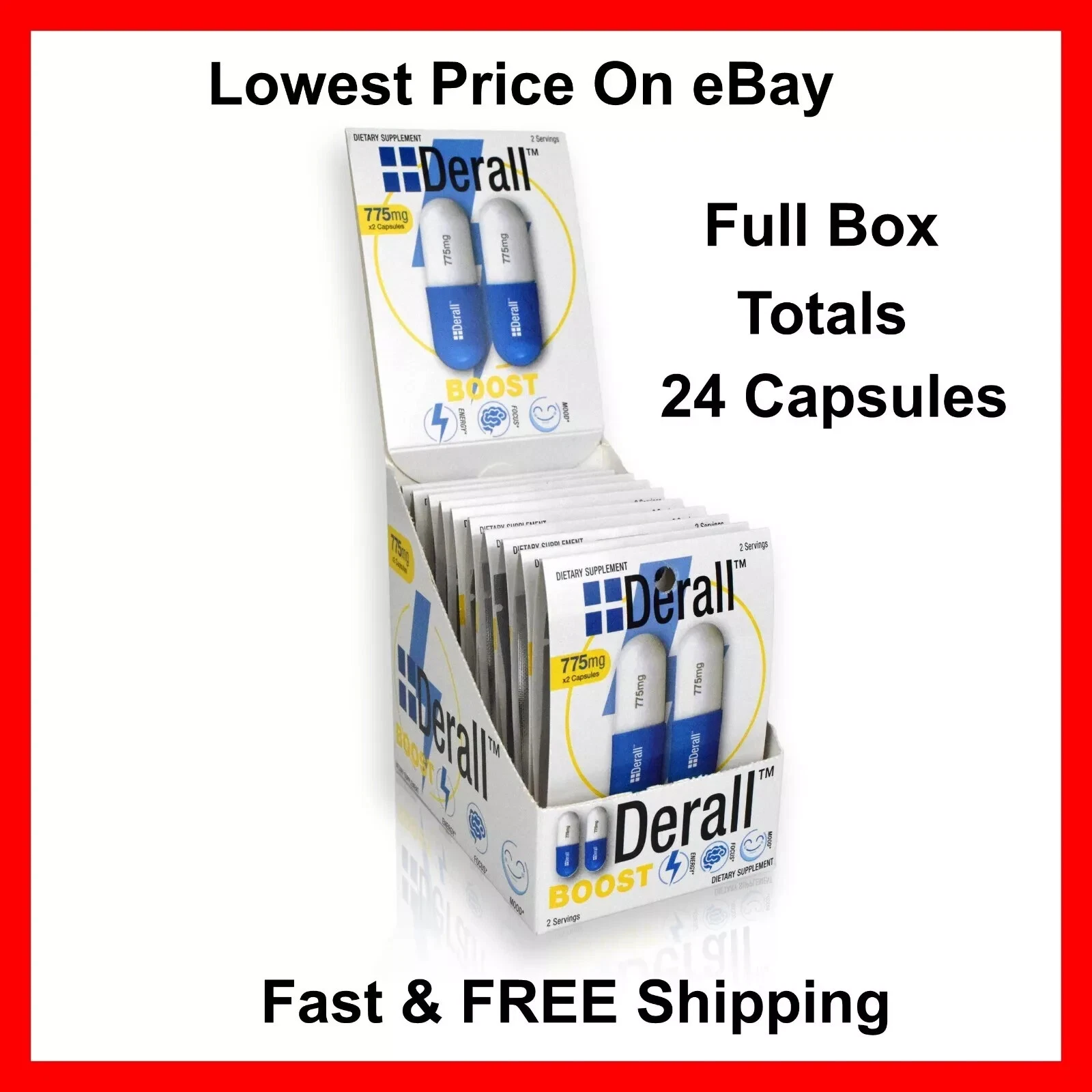 Derall Boost 775 mg-Energize Mental Focus To Top Level - 24 Capsules - Exp 02/28
