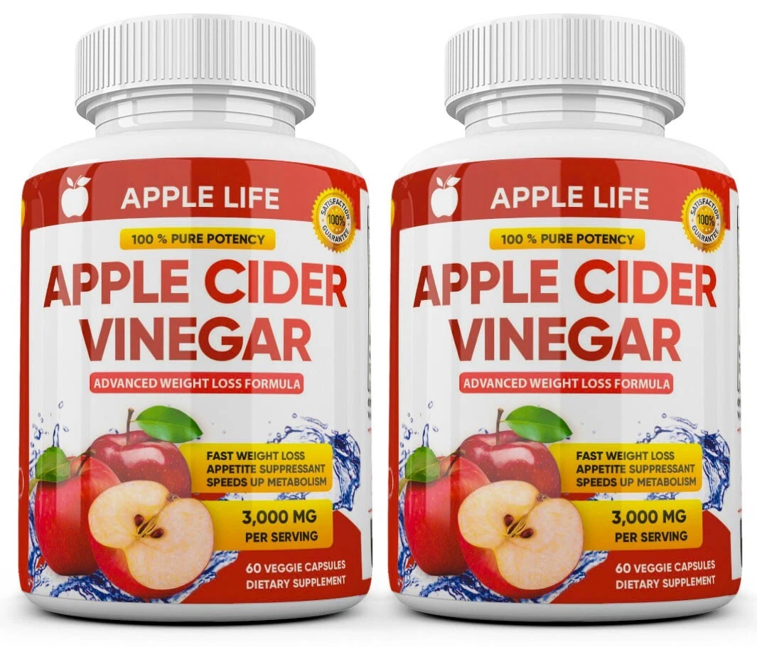 2 X Pure APPLE CIDER VINEGAR ACV 3000mg PURE WEIGHT LOSS FAT BURNER Diet Pills