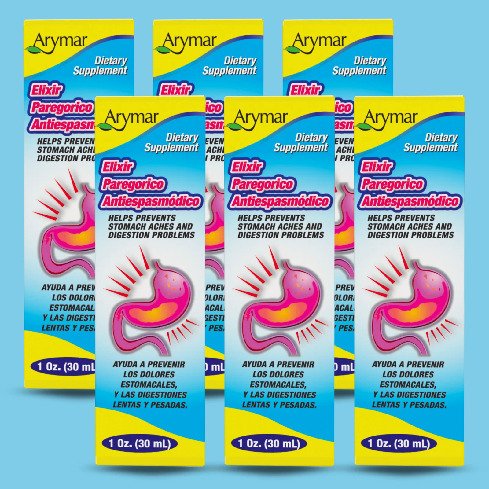 Arymar - Elixir Paregorico Antiespasmodico, Digestive Support, 1 fl oz, (6-Pack)