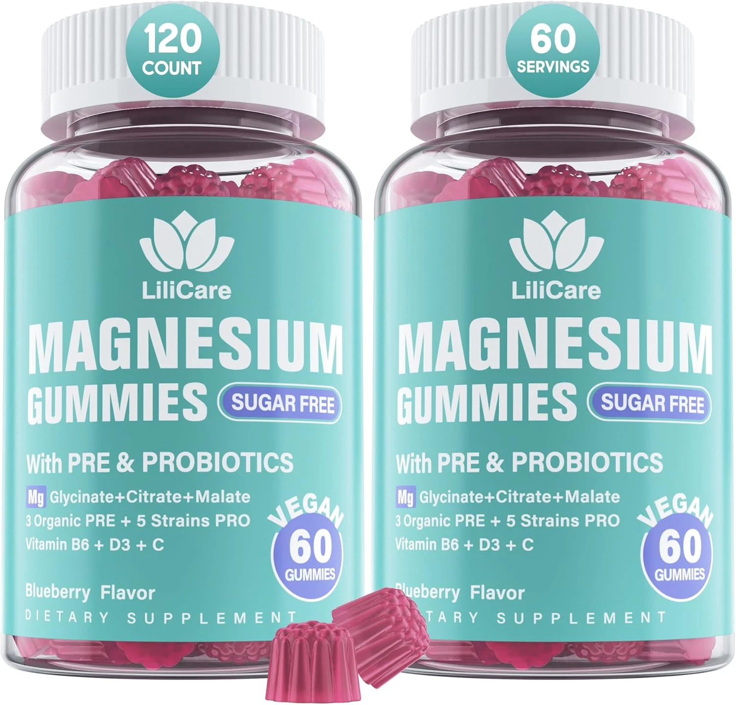 Sugar Free Magnesium Gummies 400Mg with Organic Prebiotics & Probiotics 5 Billio