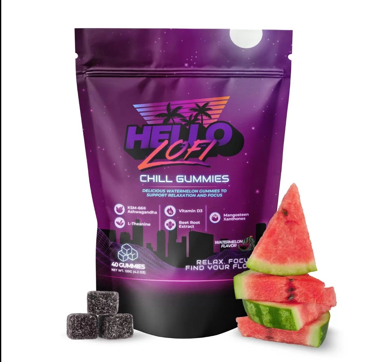 Hello LoFi Chill Gummies - D3, Beetroot, L-Theanine & KSM-66 Ashwagandha