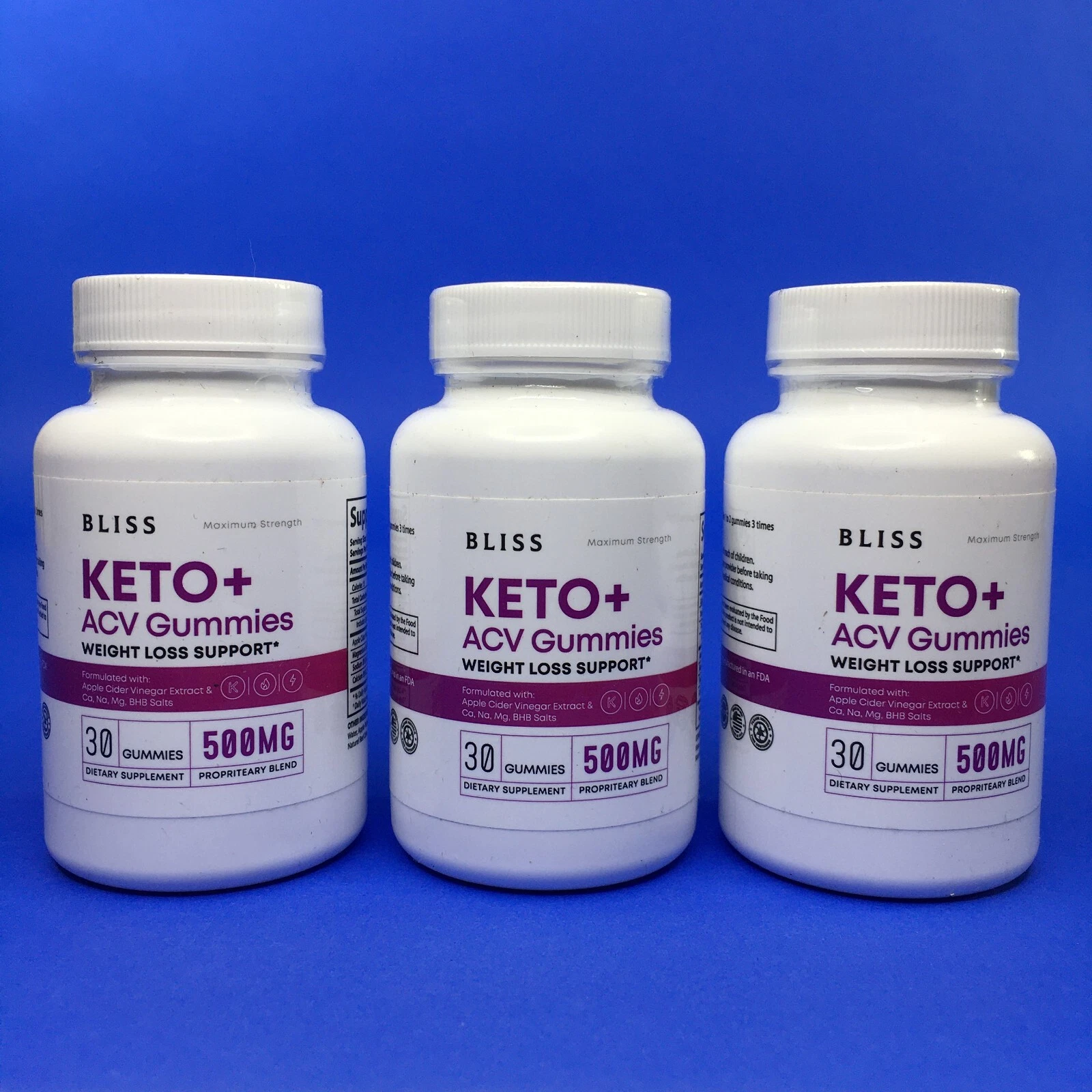 Bliss Keto + ACV Weight Loss Support 500MG 30 Gummies (Lot Of 3)