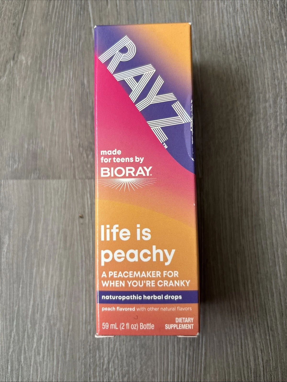 BIORAY RAYZ Life is Peachy Drops 59mL Mood Support Teens Exp 08/2027