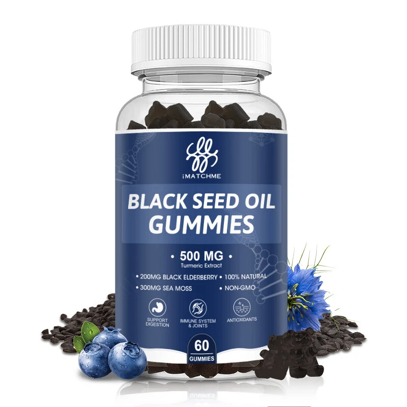 Pure Black Seed Oil Gummies w/ Vitamin D3, Seamoss Energy Boost,Immune Support