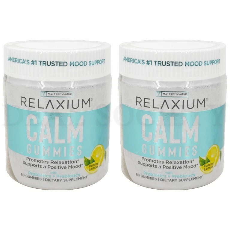 Relaxium Calm Gummies with Probiotics + Prebiotics Lemon 60 Count Each Lot of 2