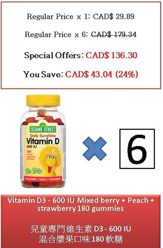 180 Gummies Vitamin D3 - 600 IU Mixed berry + Peach + strawberry - Sesame Street