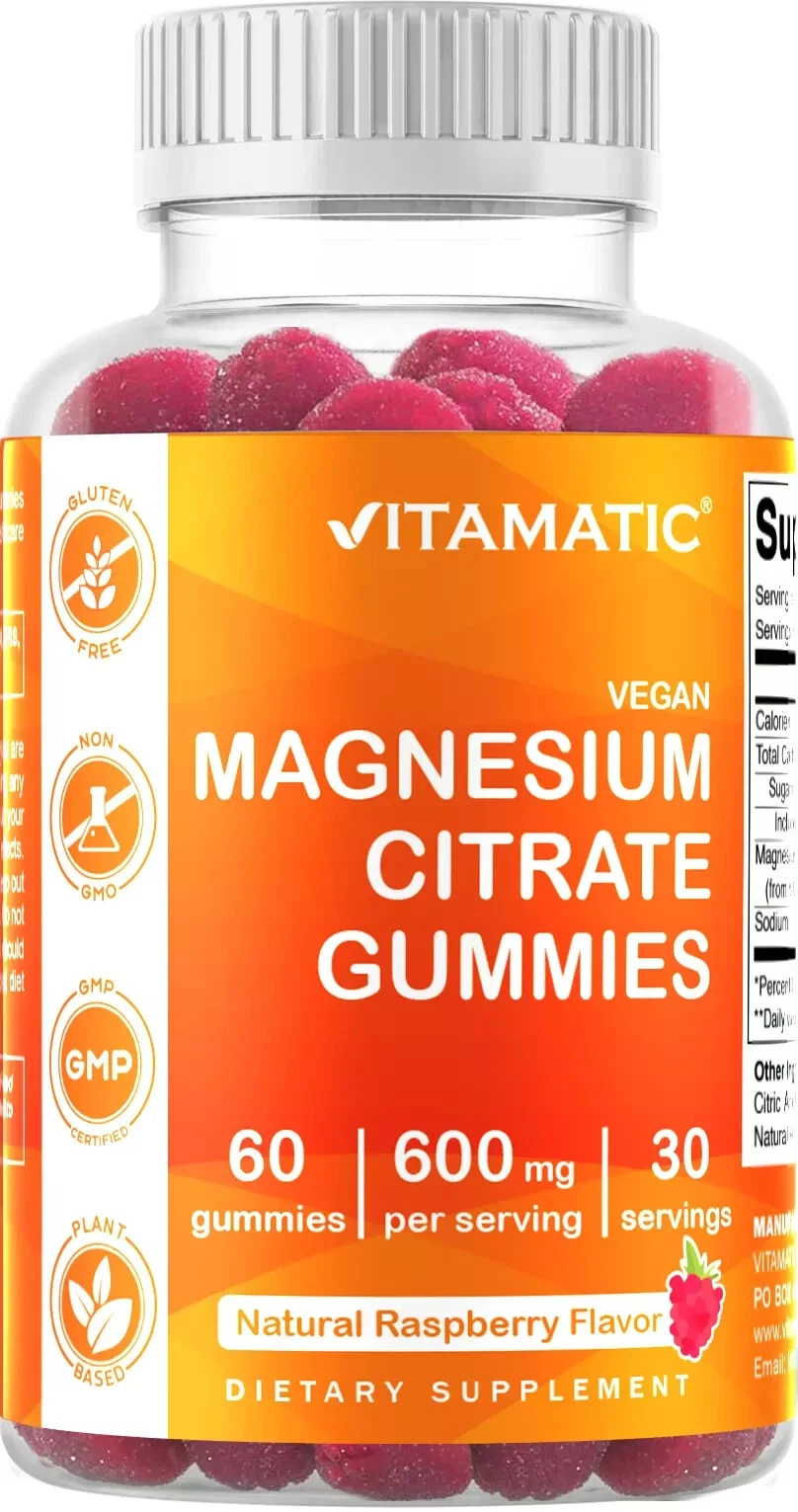 Vitamatic Magnesium Citrate 600 mg Raspberry Flavor 60 Gummies EXP 01/2026