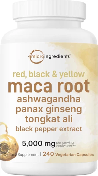 Organic Black Maca Root, Ashwagandha, Fenugreek, Panax Ginseng Capsules - USA