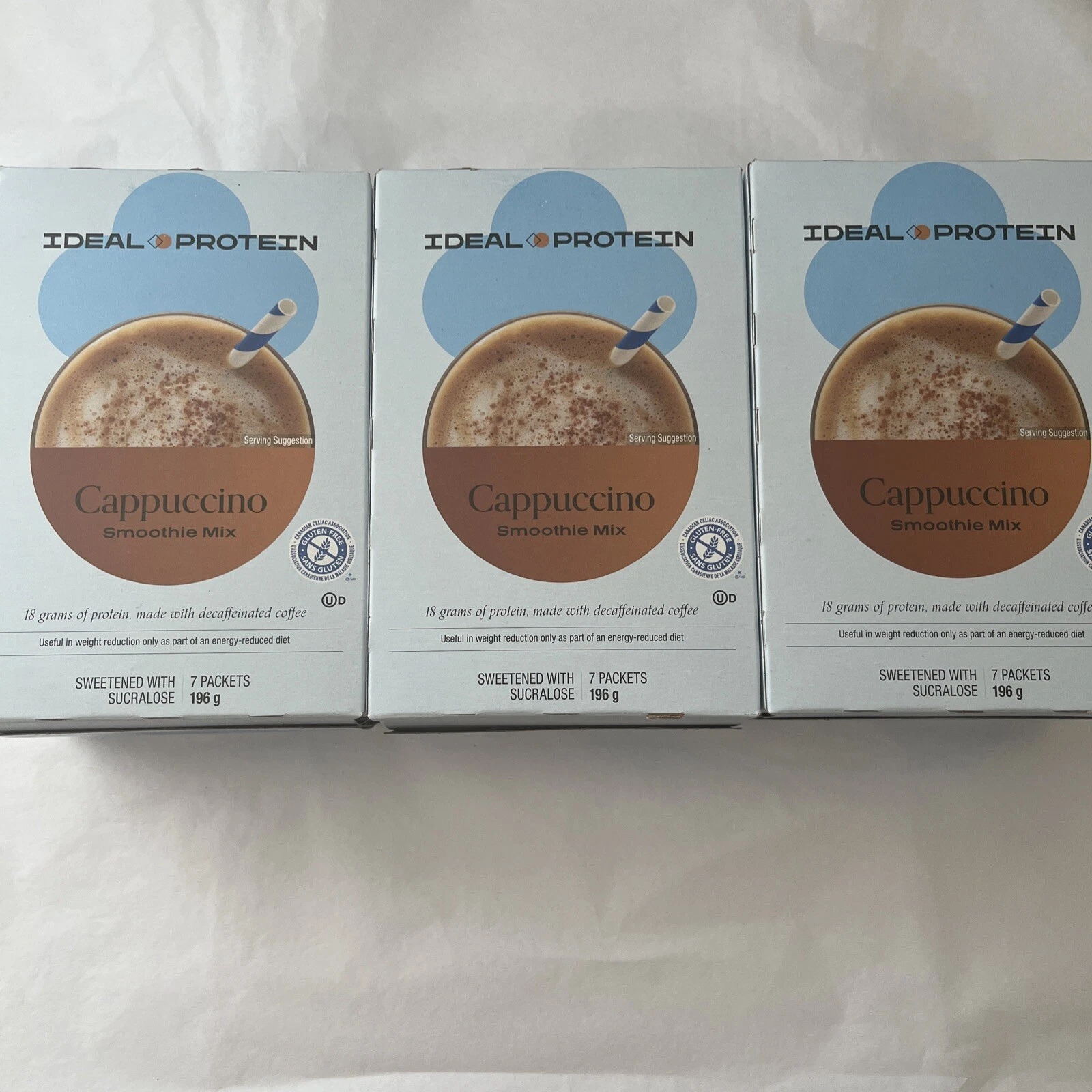 3 boxes Ideal Protein Cappuccino smoothie mix BB 04/30/26 FREE SHIP