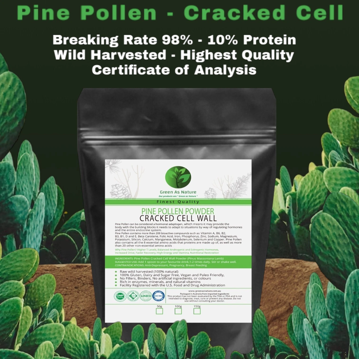 Cracked Cell Wall Pine Pollen Wild Harvested Raw - SPECIAL SALE - Free Postage