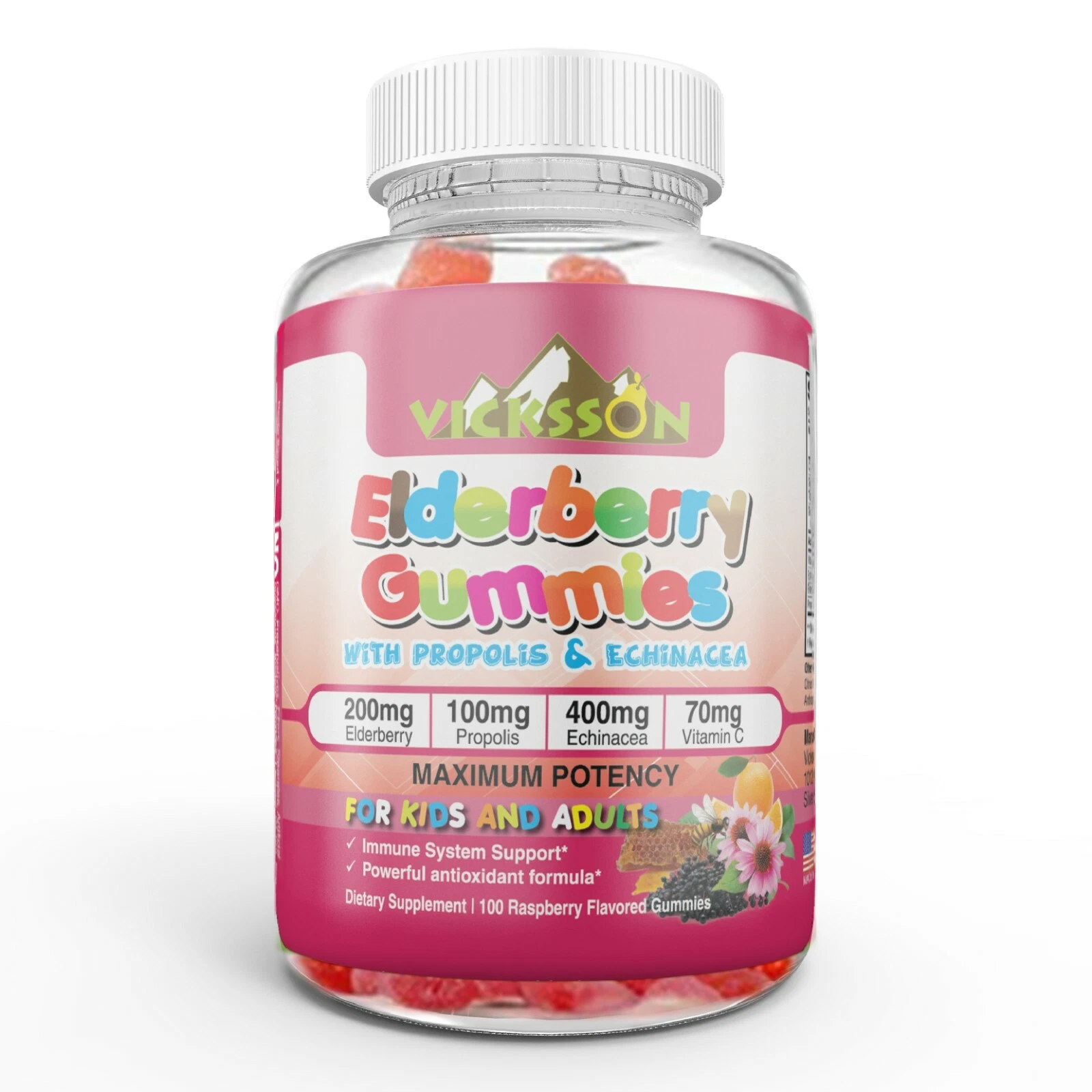Sambucus Elderberry Gummies Immune Booster Propolis Echinacea Vitamin C,100 ct