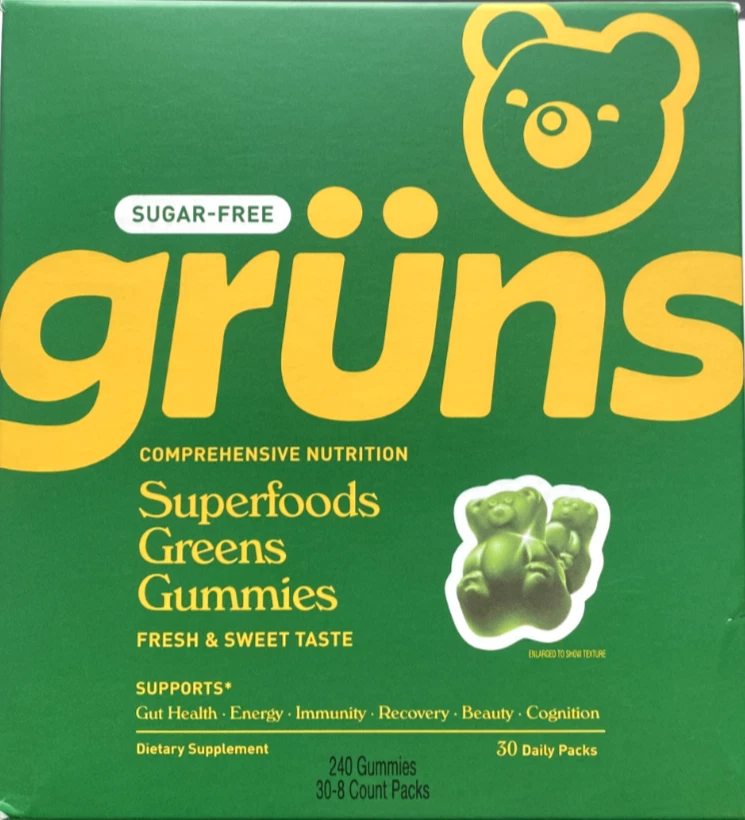 Gruns Sugar Free - SuperFoods Greens Gummies, Sweet Taste - 240 Gummies 30 Pack