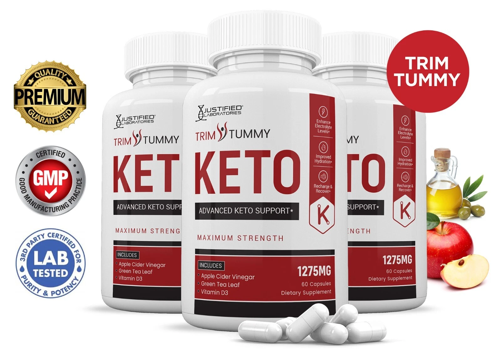 Trim Tummy Keto ACV Pills 1275 MG Stronger Than Gummies Keto Support 3 Bottles