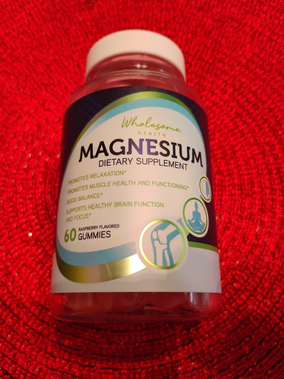 Wholesome Health Magnesium Dietary Gummies Raspberry Flavor Fast Free Shipping