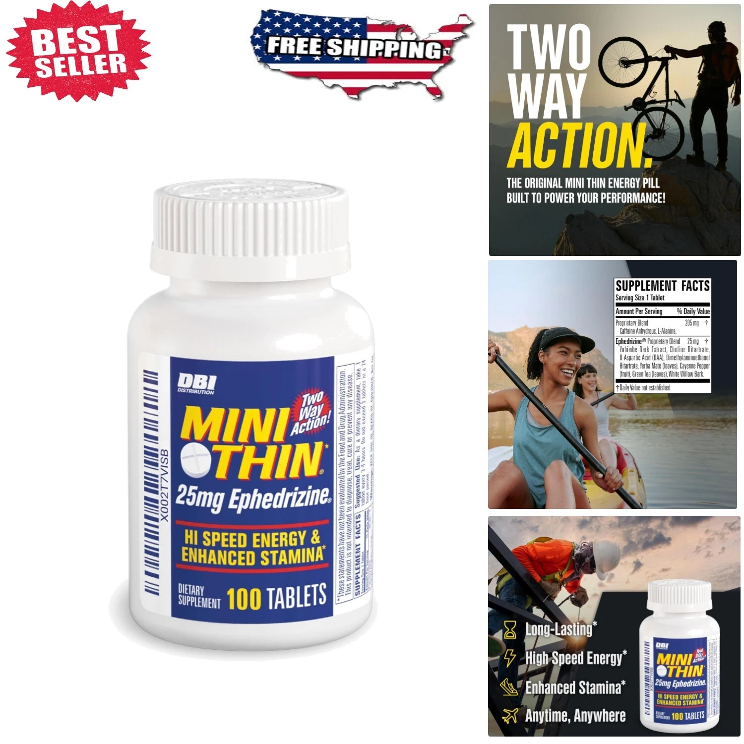 Two-Way Action Caffeine Pills - 205mg Energy Boost & Enhanced Stamina, 100 Count