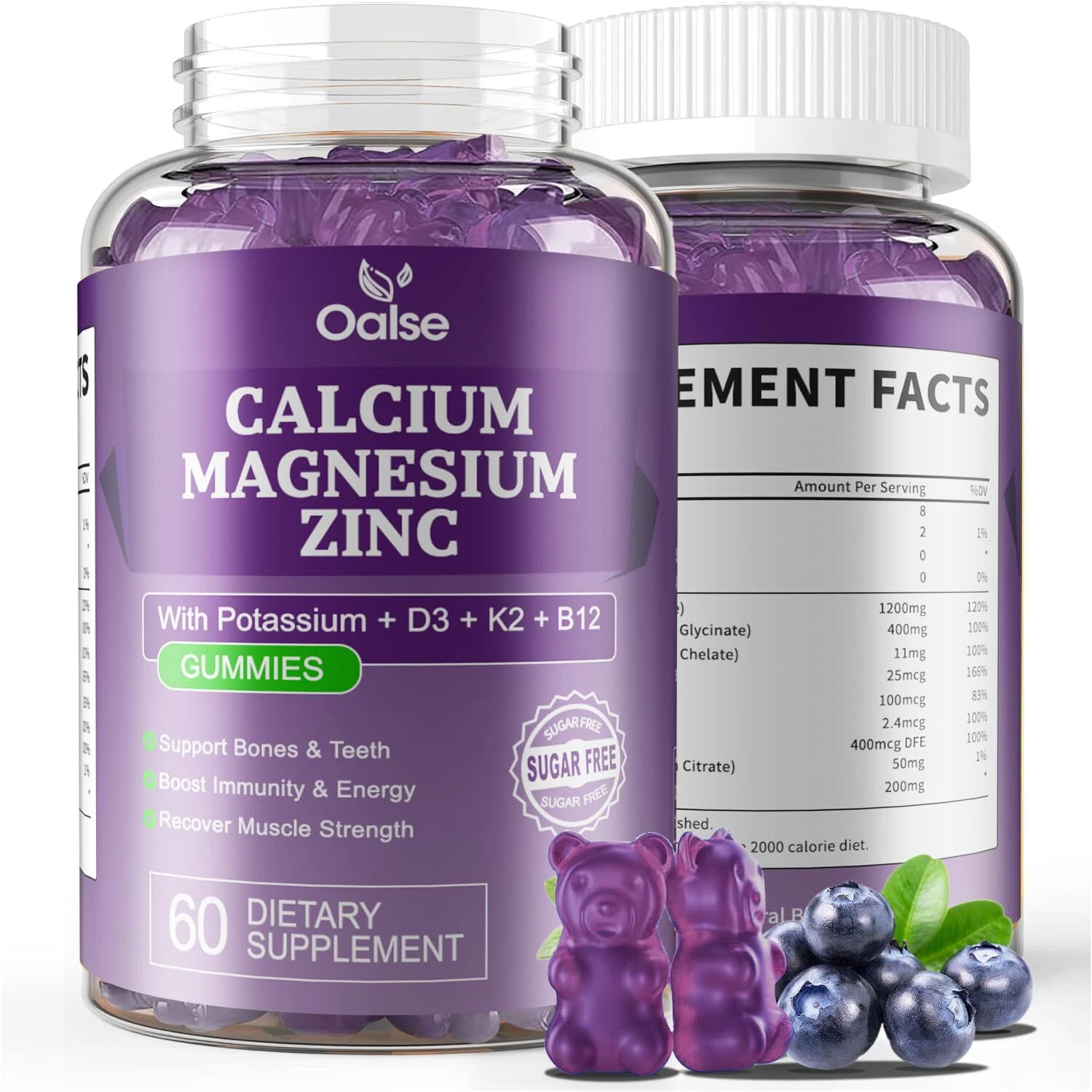 OALSE Calcium Magnesium Zinc Gummies with Vitamin D3 & K2-High Absorption Mag...