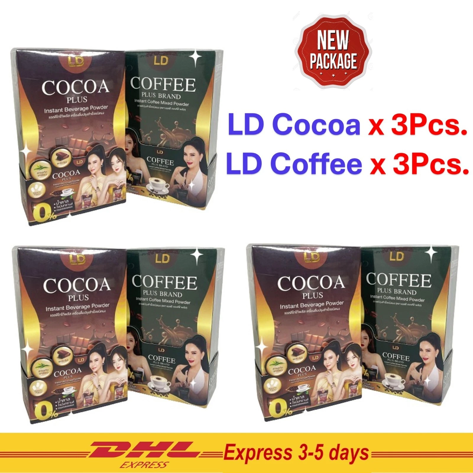 3X LD Cocoa Plus + 3X LD Coffee Plus Instant Powder Mix Drink Weight Management