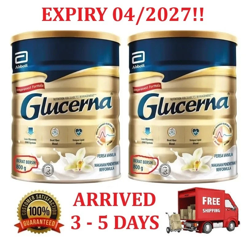 2 Cans Glucerna For Diabetic Management Improved Formula Abbott Vanilla 800g