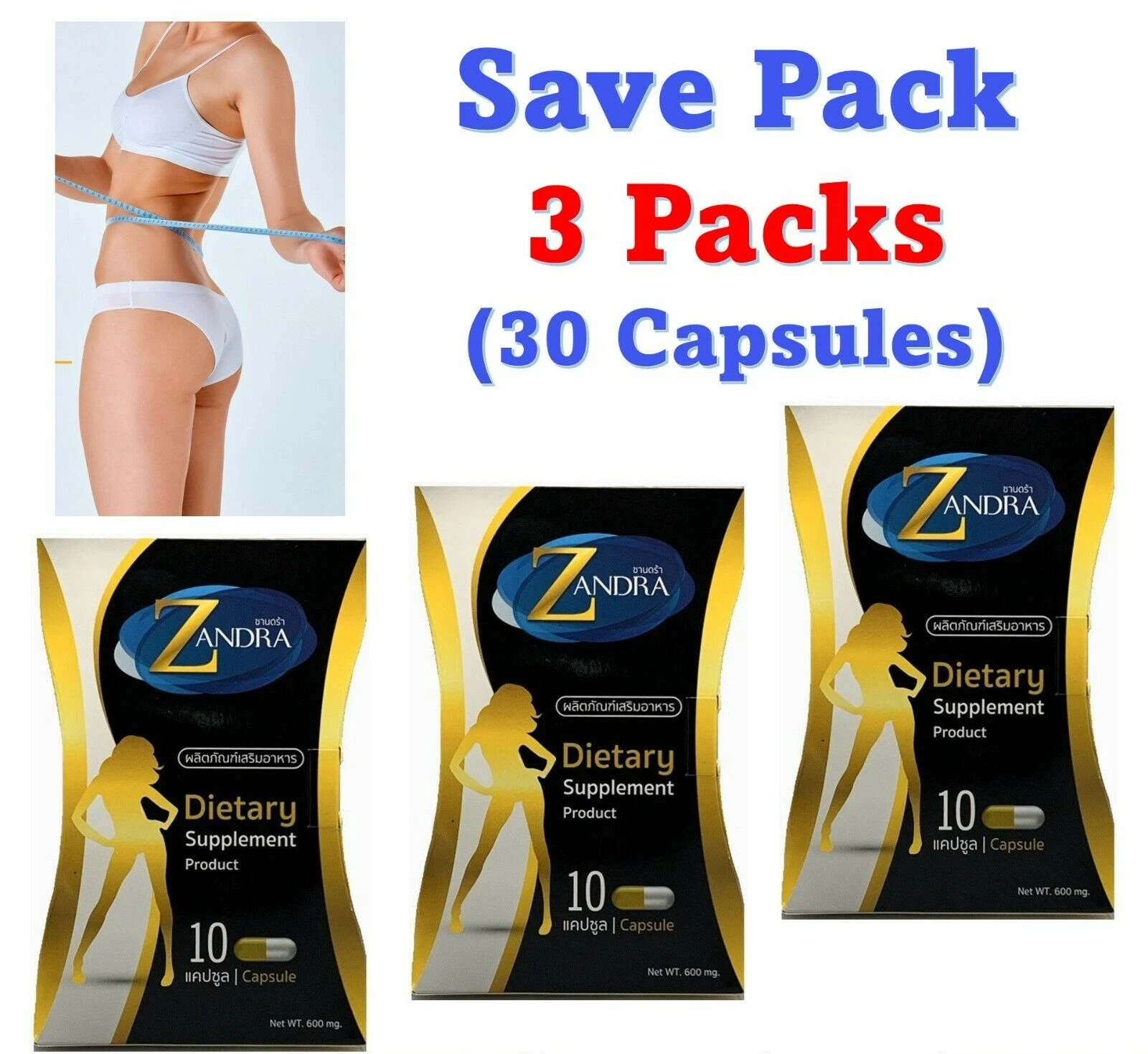 3x Zandra Dietary Supplement Detox Slimming Weight Management Burn Block Fat