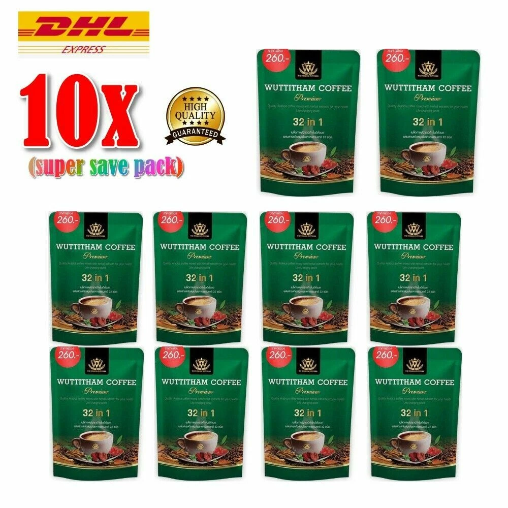 10x Wuttitham Healthy Coffee 32 in 1 Herbs Instant Mixed Weight Control