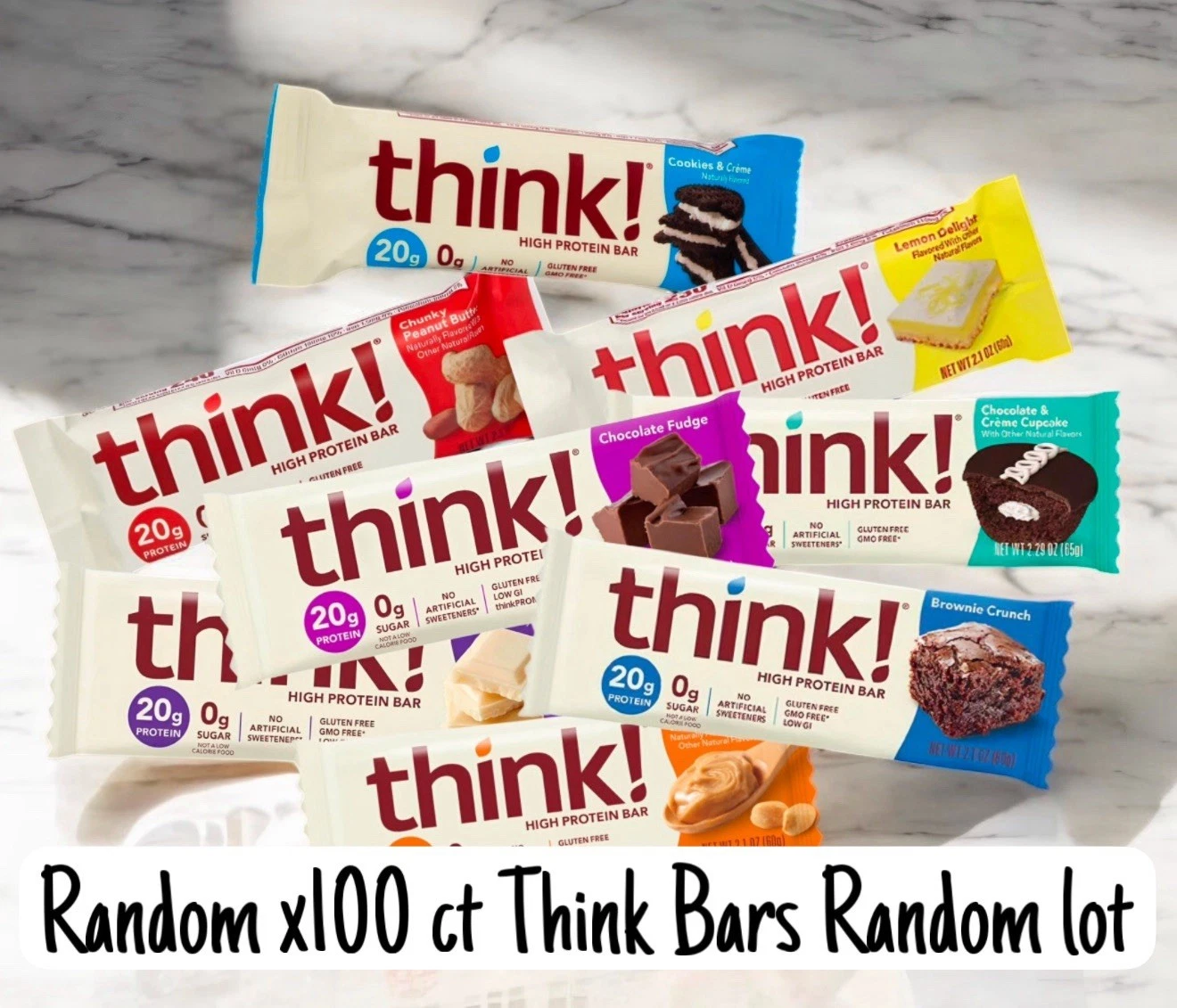 100 Assorted Flavor - THINK THIN 15g, 20g PROTEIN - Nutrition Bars / Protein