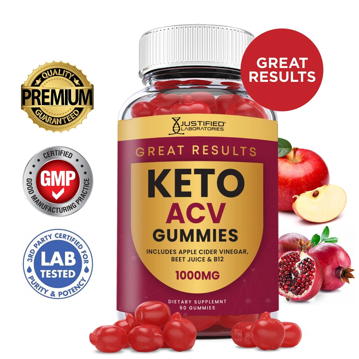 Great Results Keto ACV Gummies 1000MG Apple Cider Vinegar Weight Loss 60 Gummys