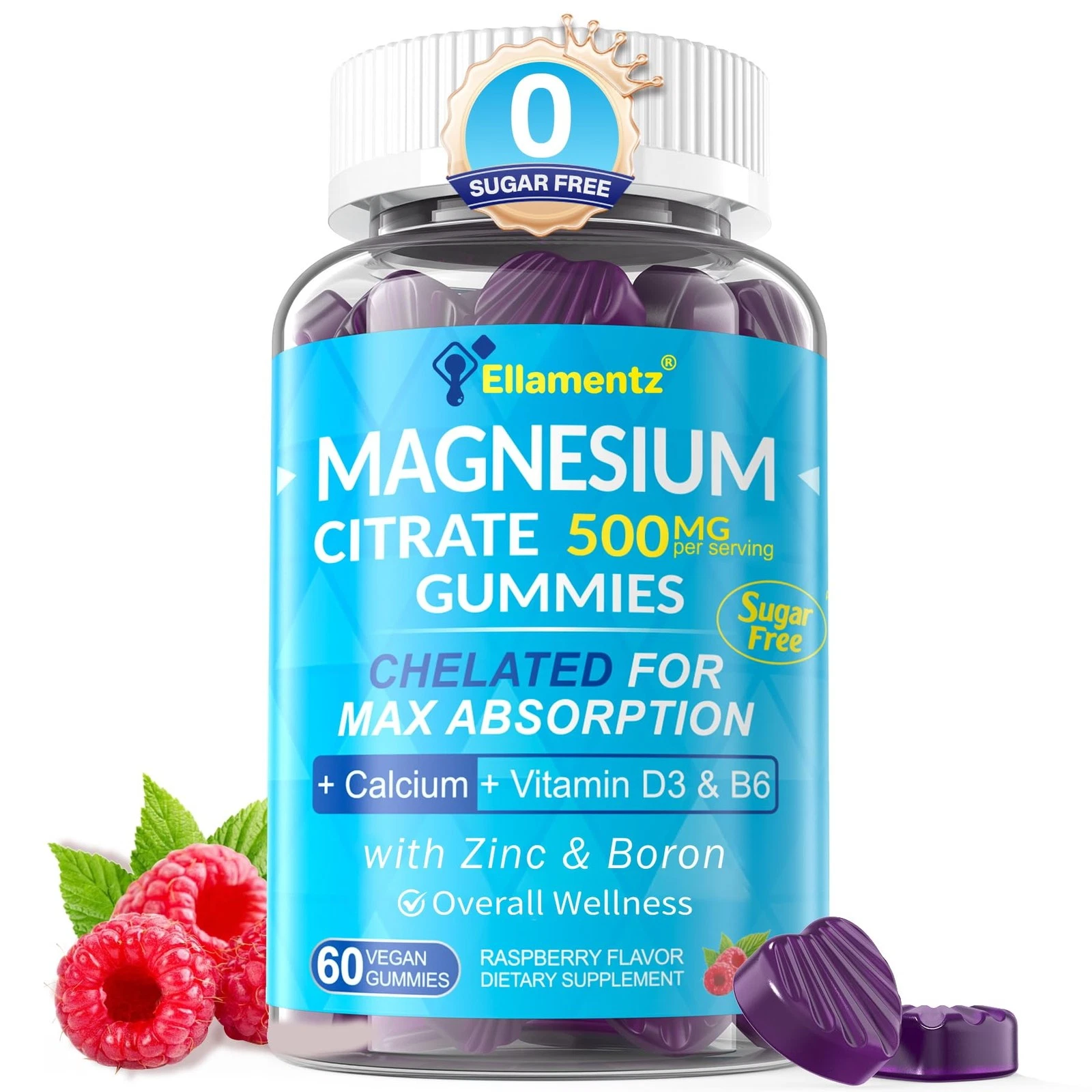 Sugar Free Magnesium Citrate Gummies 500mg for Women Men Chelated Magnesium S...