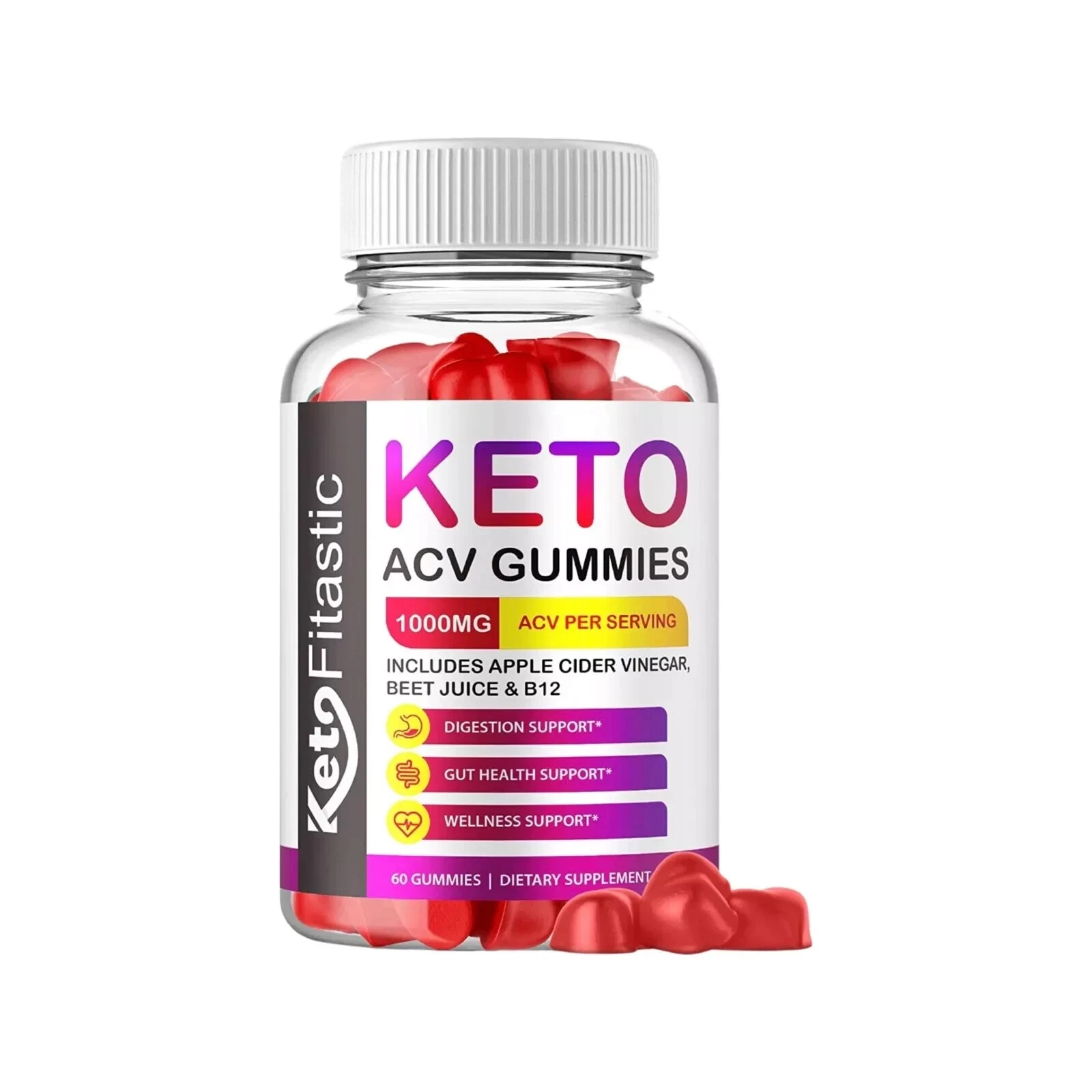 Keto Fitastic Keto ACV Gummies Vitamin B6, B16 Dietary Supplement (60 Gummies)
