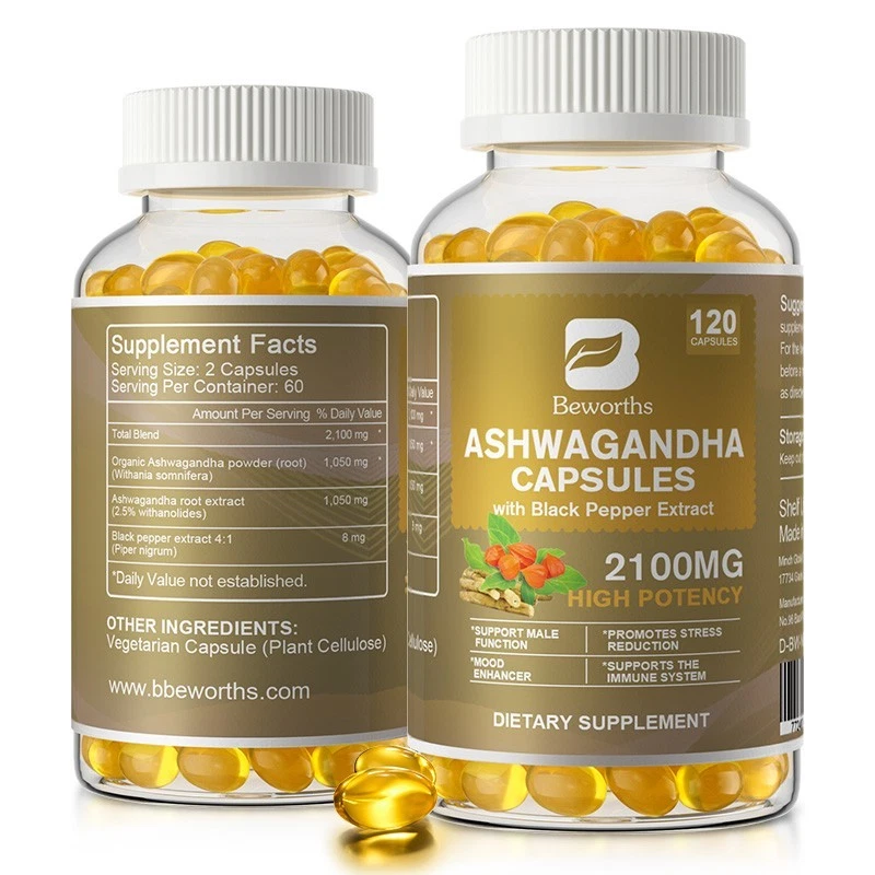 Ashwagandha Extract 2100MG 120 Softgels with Black Pepper Stress & Mood Support