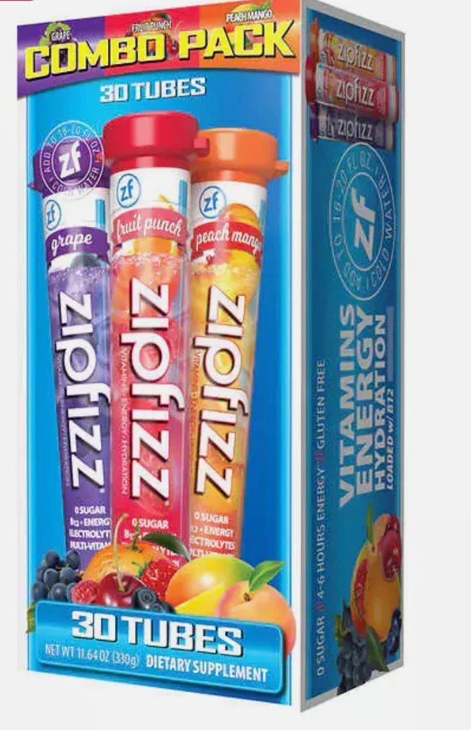 ZIPFIZZ Multi-Vitamin Energy Hydration Drink Mix Variety Pack 30 Tubes