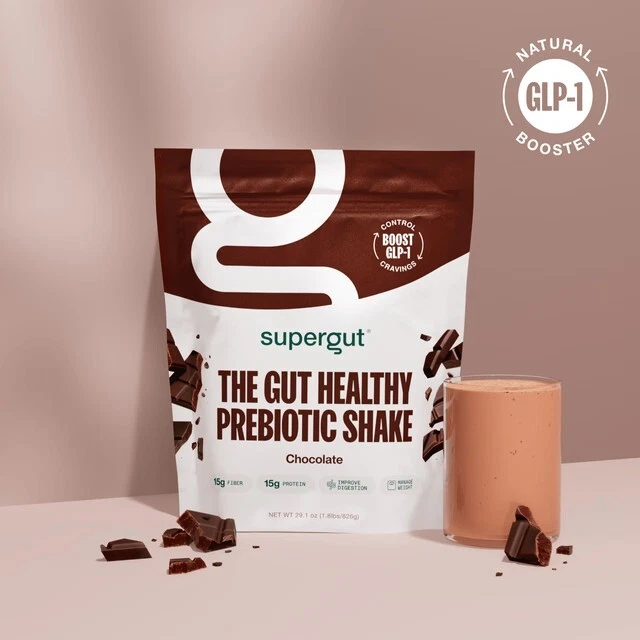 Supergut Gut Healthy Prebiotic Shake, Chocolate, 29.1 oz, 15g Protein- 2 PACK