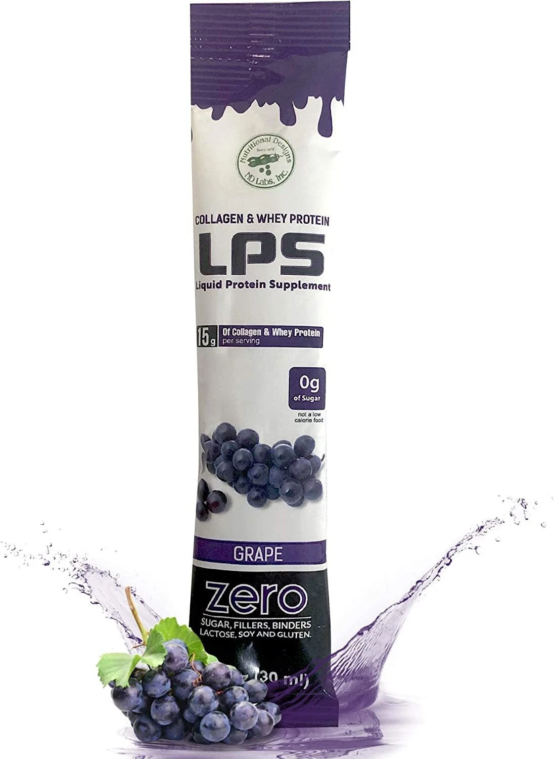 LPS Collagen & Whey Liquid Protein Supplement Grape Flavor 1 Count Pack of 100