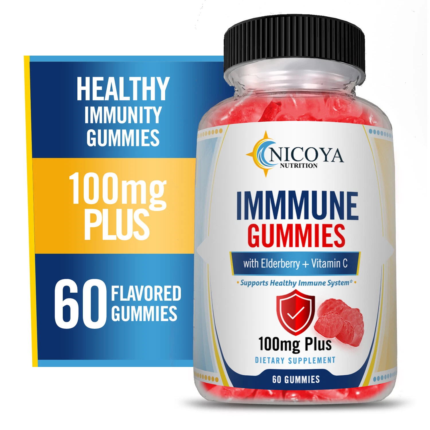 Daily Immune Support Gummies 100MG+ with Elderberry, Vitamin C & Zinc