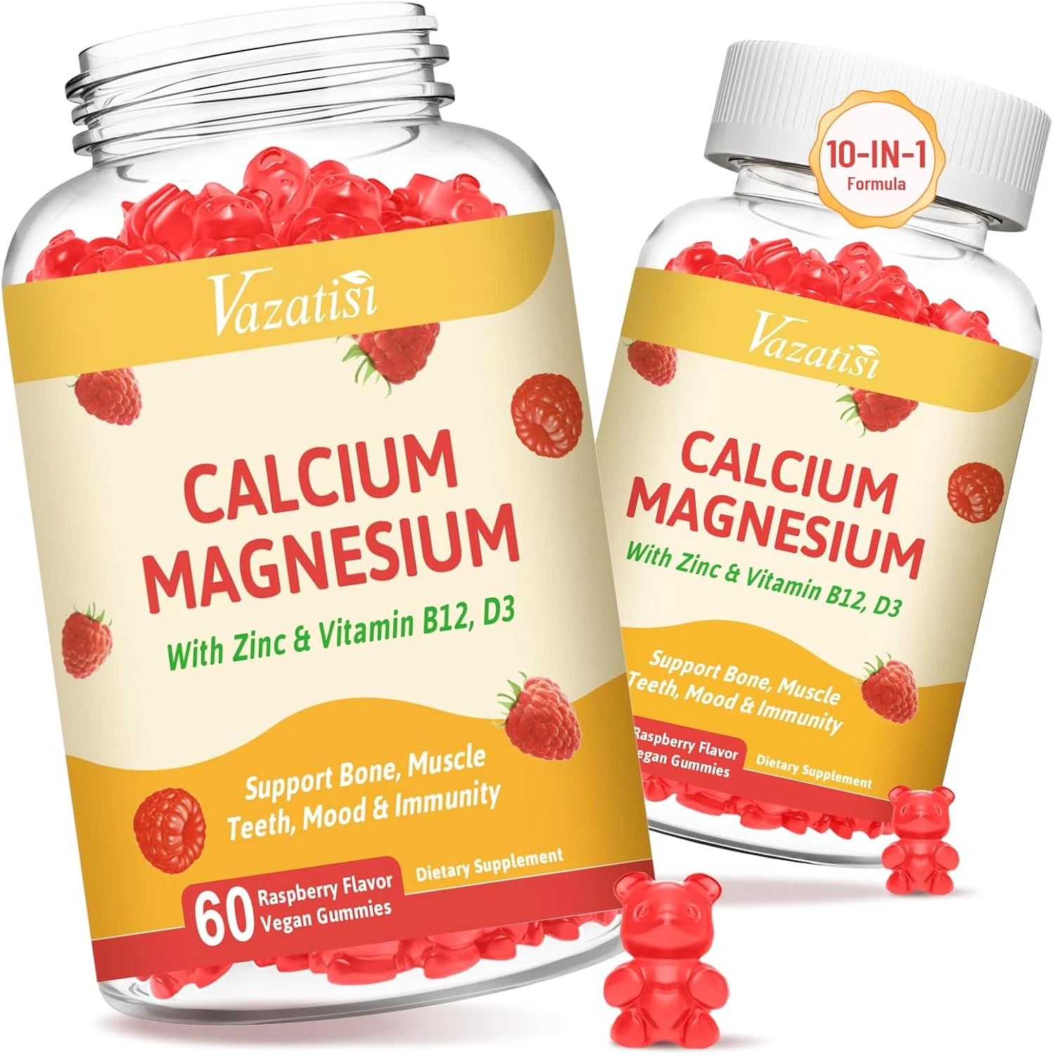 2 Pack Calcium Gummies with Magnesium, Zinc, Vitamin D3 & B12, Calcium Supplemen