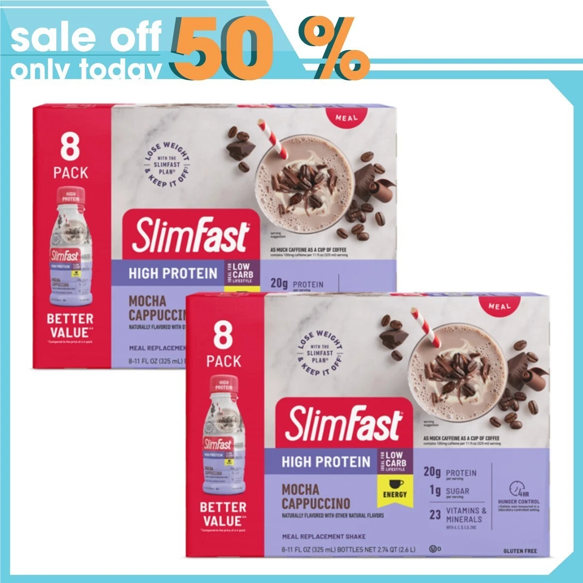 Slimfast Advanced Energy High Protein Meal Shakes Mocha Cappuccino 11 Fl Oz 16ct