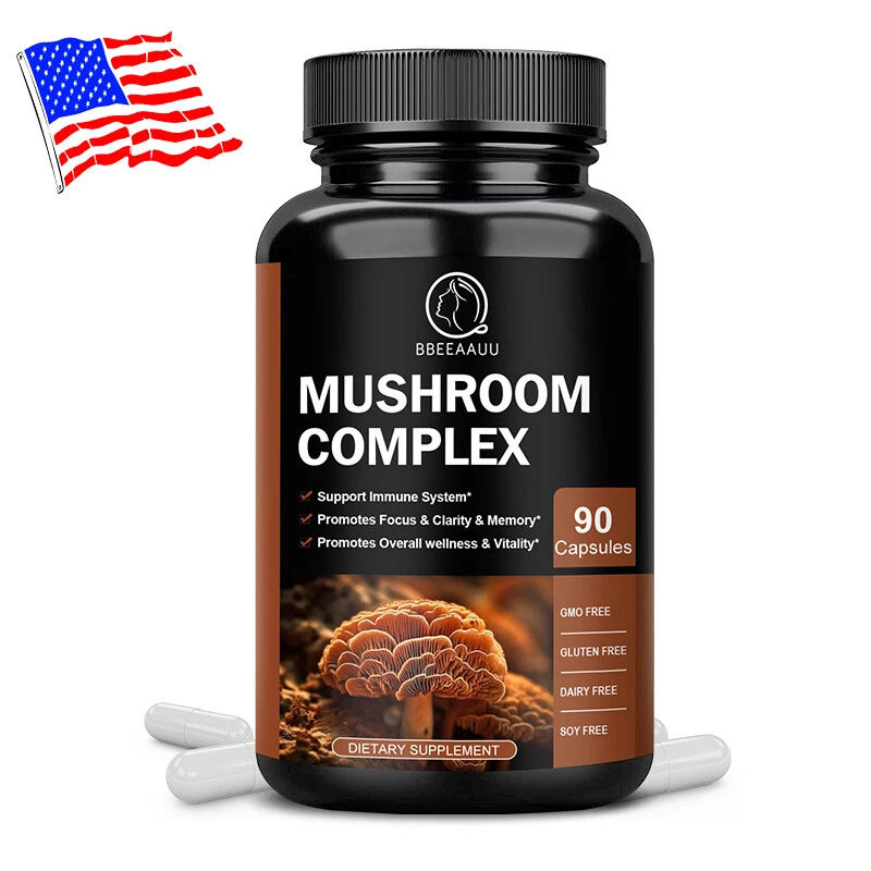 10x Mushroom Complex Supplement, Lions Mane,Reishi, Shiitake,Immune 90 Capsules