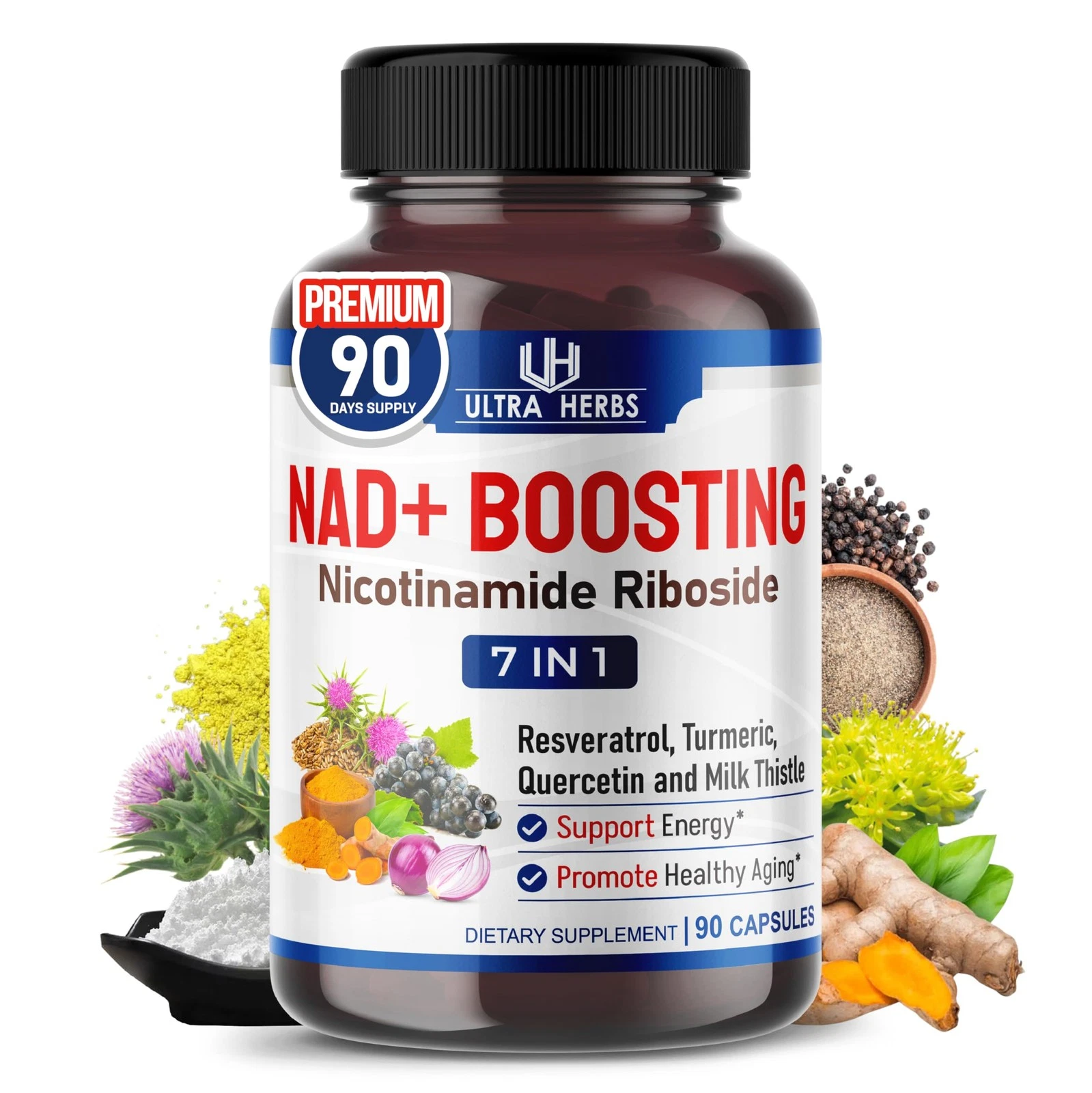 NAD+ Supplement with Nicotinamide Riboside NR, Trans Resveratrol, Quercetin -...