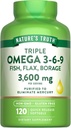 Omega 369 3600mg | 120 Softgels | Fish, Flax, & Borage Oil | by Nature's Truth
