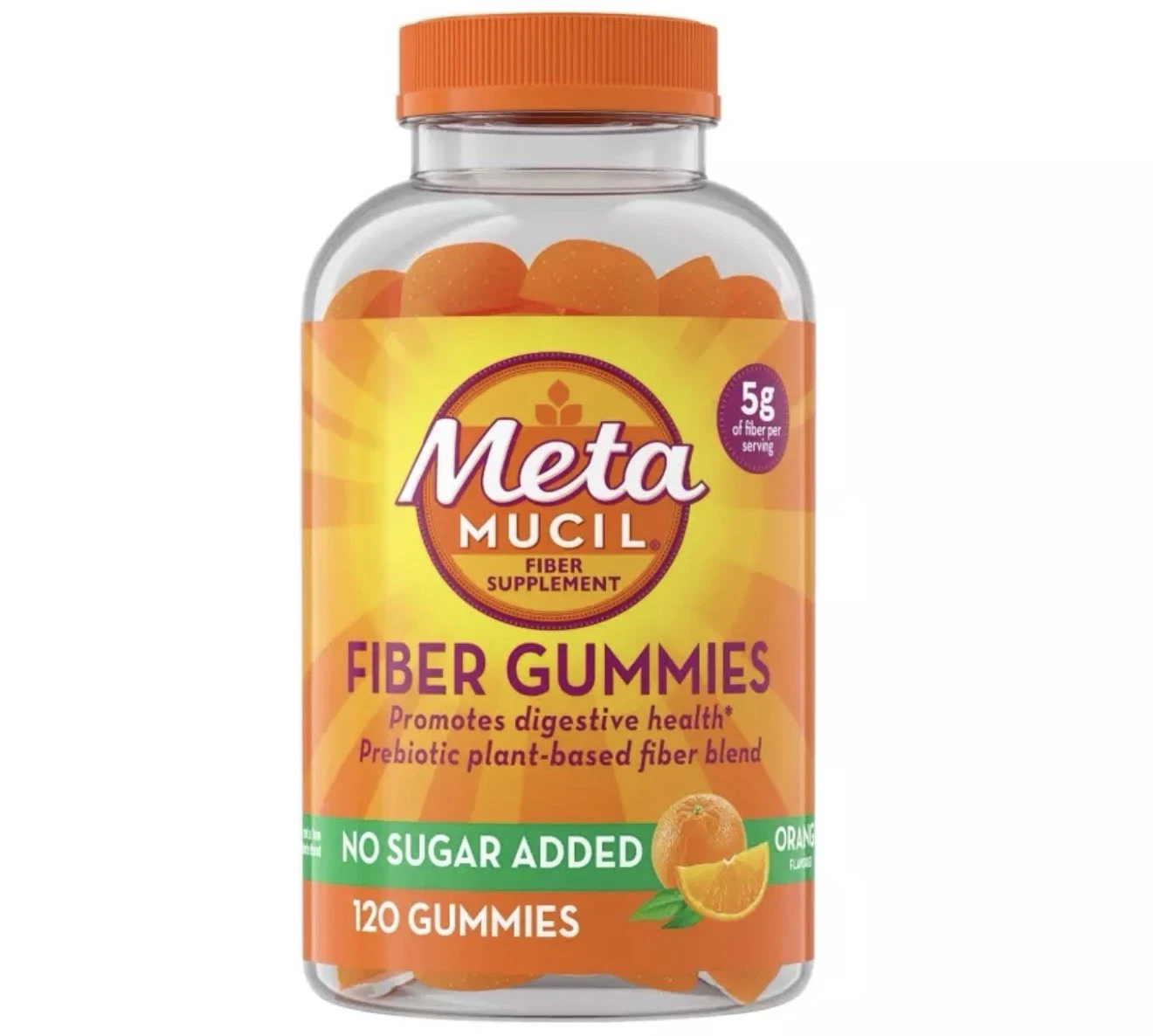 Metamucil Fiber Gummies for Adults No Sugar Added Orange Flavor 5g Prebiotic ...