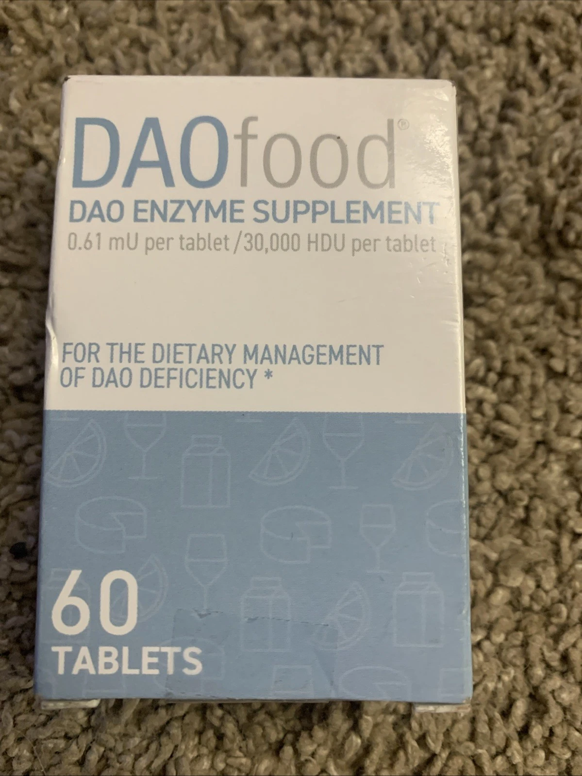 Daofood 60 mini-tablets. Dispenser. Diamine Oxidase DAO. Dao Deficiency.