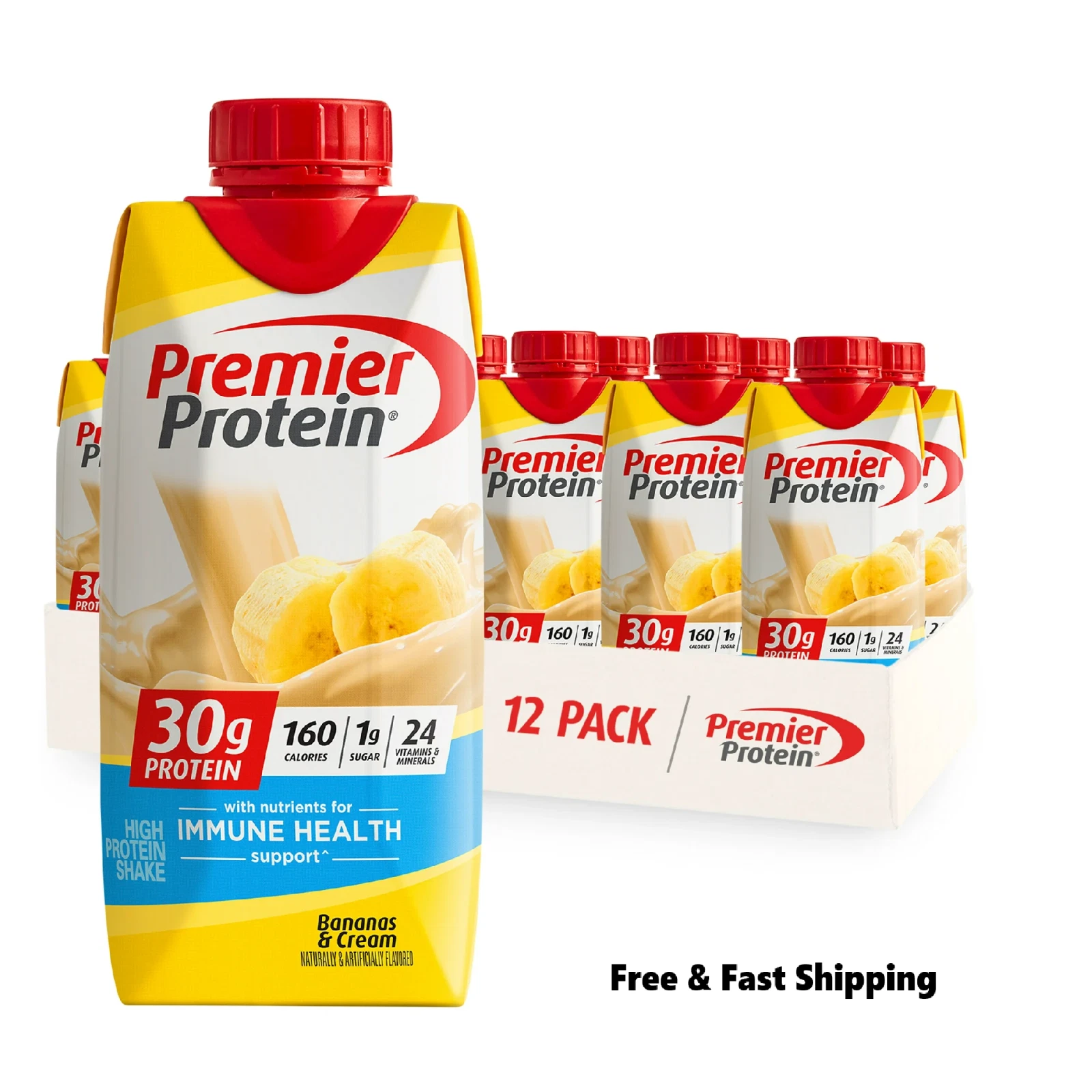 Premier Protein Shake, Bananas & Cream, 30g Protein, 11.5 fl oz, 12 Ct
