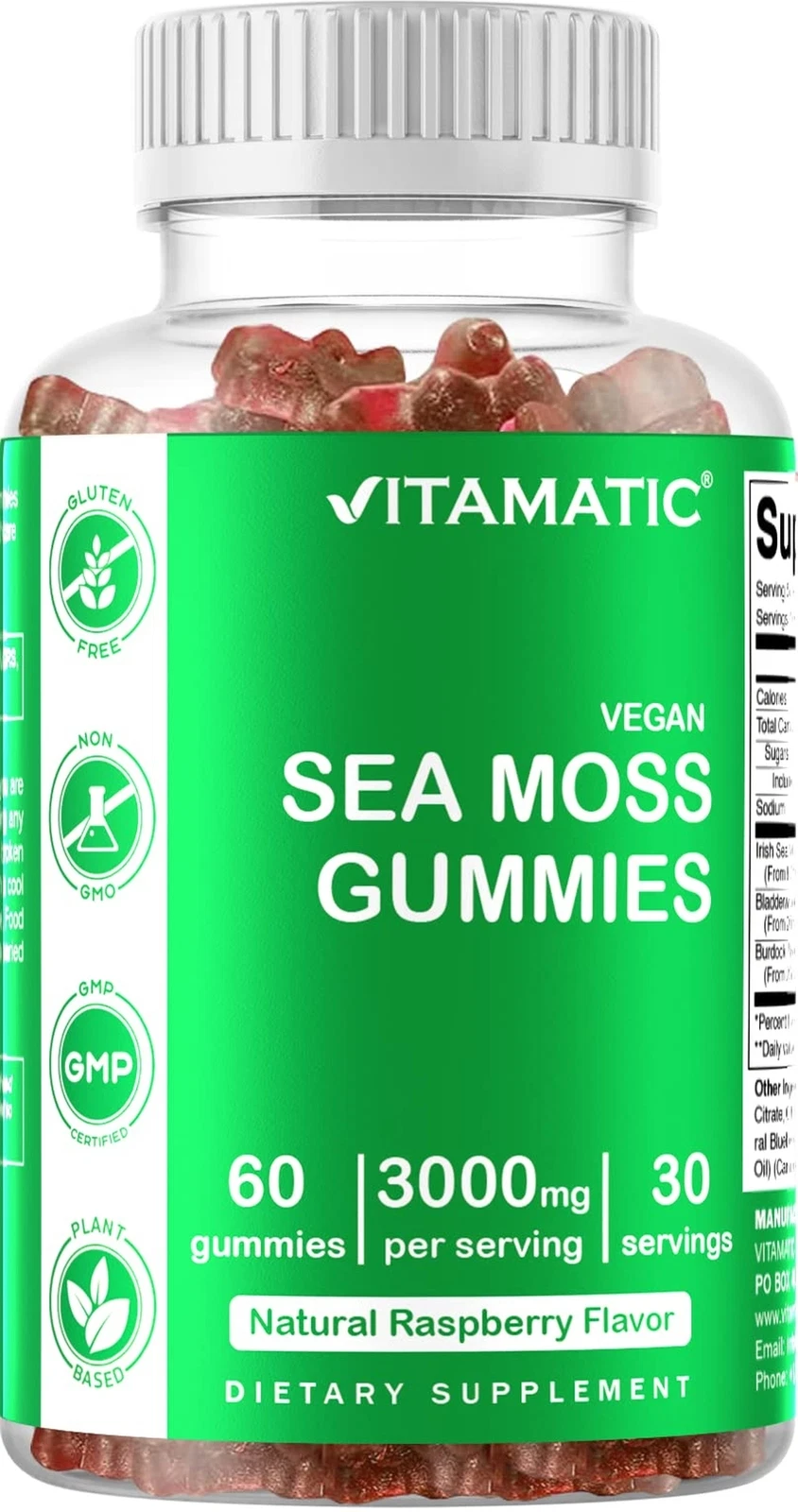 Vitamatic Irish Sea Moss Gummies - 3000 mg - 60 Vegan Gummies - Made with Bla...
