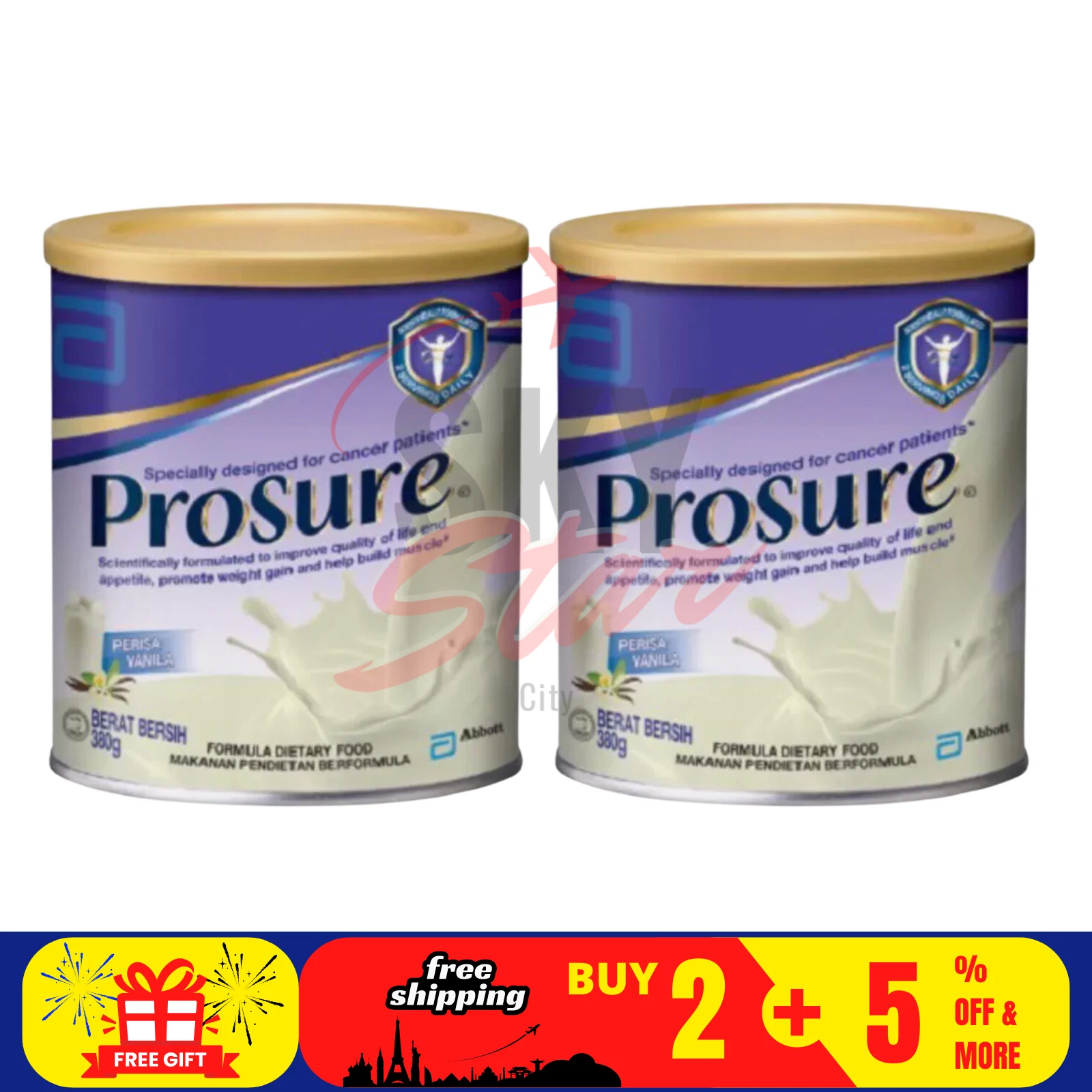 2x Abbott Pro Sure Milk Mejora el Apetito Alto en Proteínas Prebiótico EPA 380g Vainilla