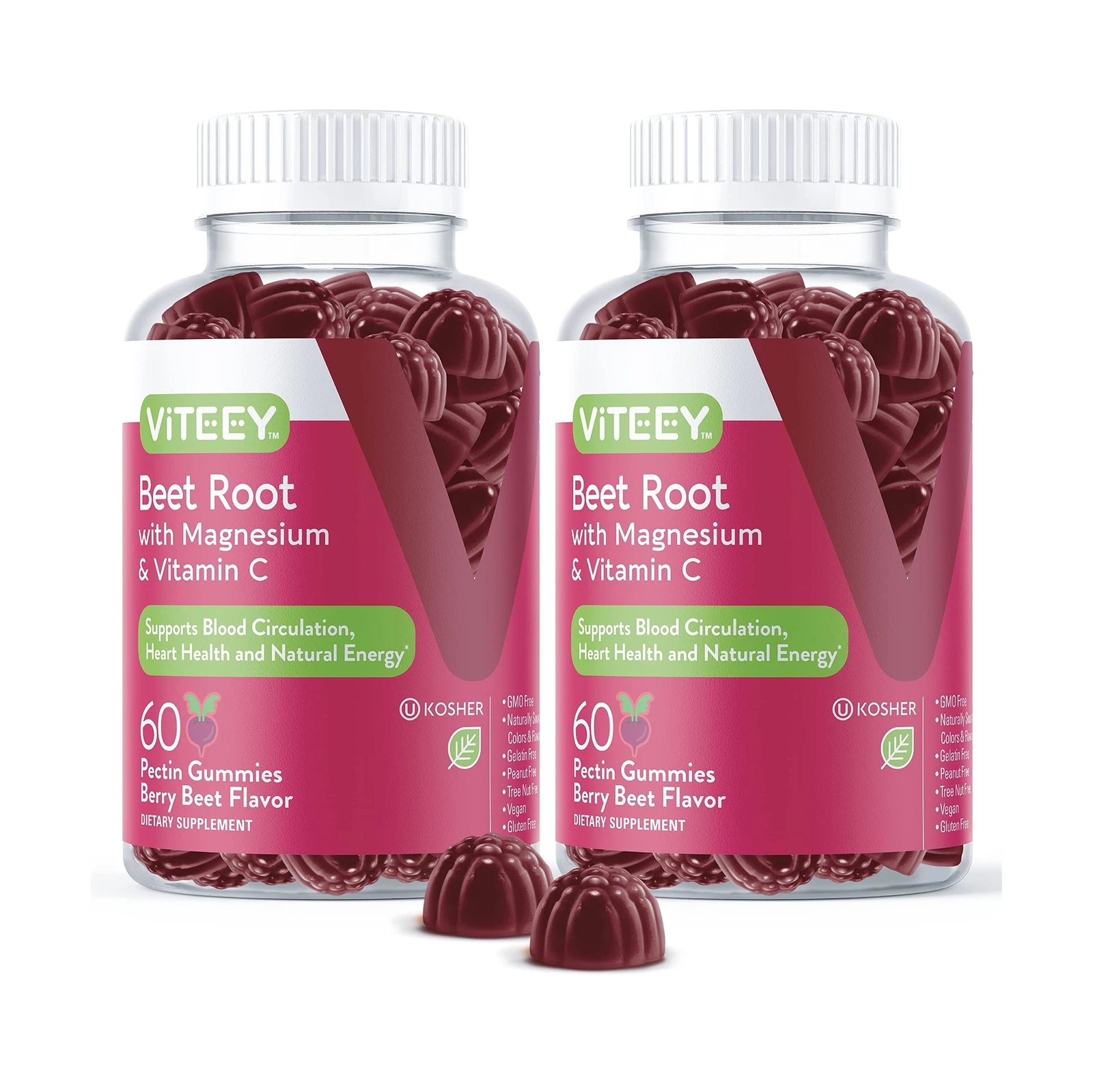 Beet Root Gummies with Magnesium & Vitamin C for Healthy Blood Pressure Suppo...