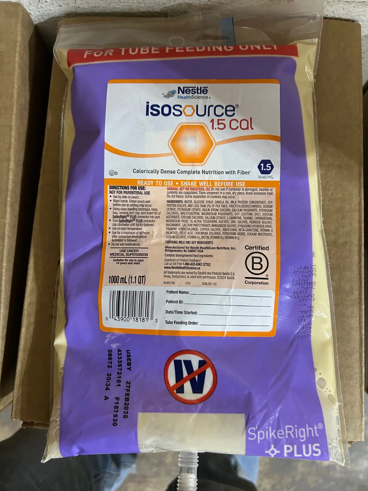 7x 1000ml IsoSource Tube Feeding Formula 1.5 Calorie Dense Complete Nutrition