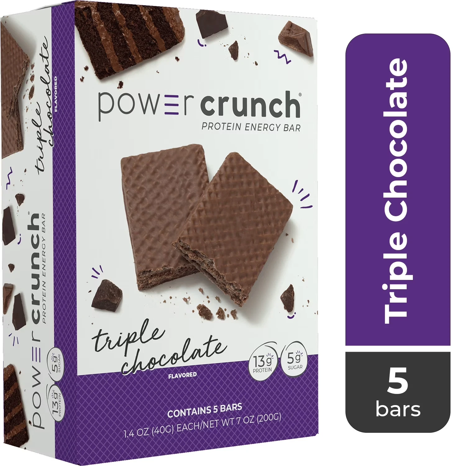 Power Crunch Original Protein Energy Bars, Triple Chocolate, 1.4 oz, 5 Count