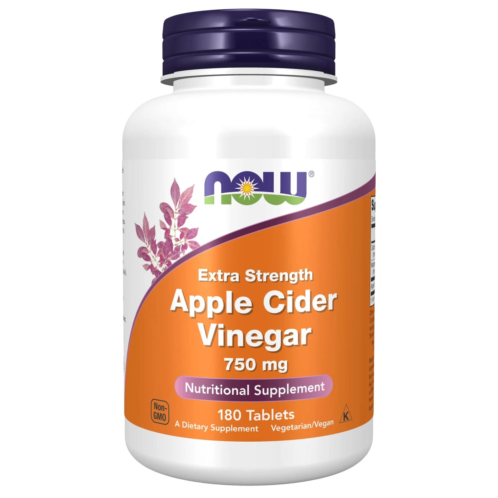 NOW Apple Cider Vinegar Tablets 180 Count 750 mg Daily Supplement