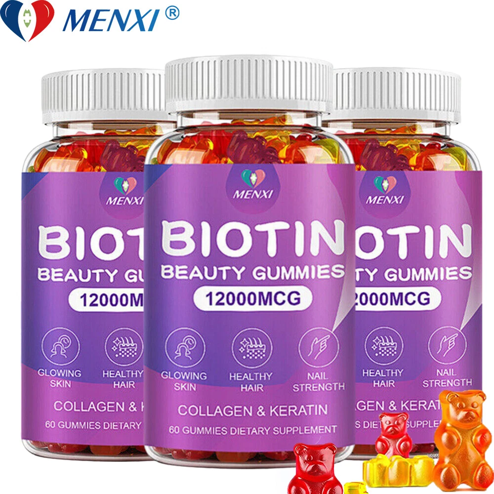 3 Pack Vitamatic Biotin Gummies 12000 mcg for Stronger Hair Skin Nails 60 Vegan