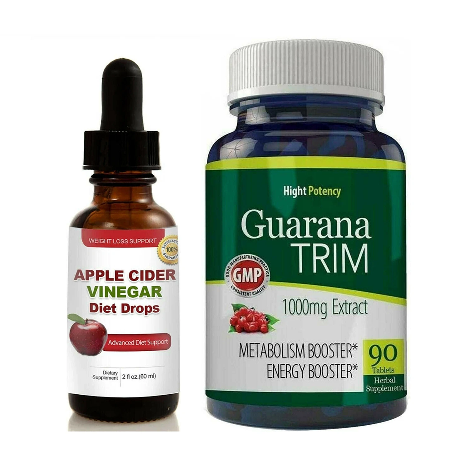 Apple Cider Vinegar Weight Loss Diet Drops Guarana Trim Seed Extract Capsules